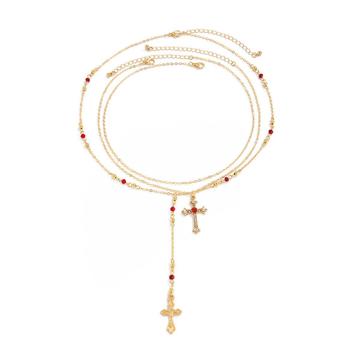 Wholesale Cross Tassel Round Bead Snake Bone Chain Multi-layer Necklace